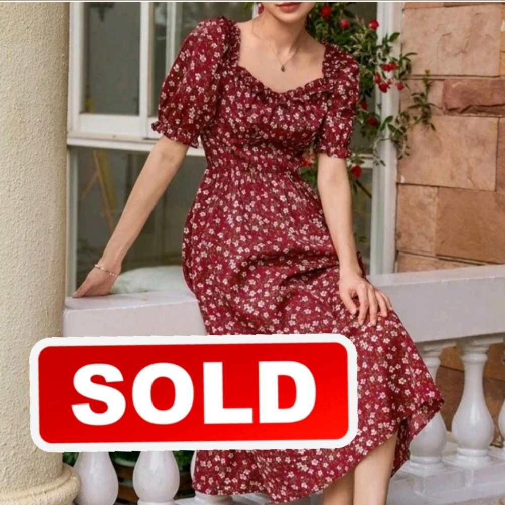 ***SOLD ON DEPOP***NWOT Red Wine Ditsy Midi Dress